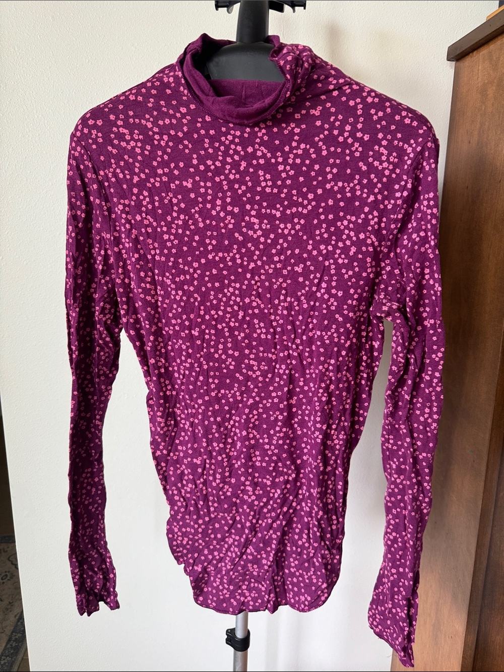 GAP Magenta Long-Sleeve Turtleneck with Pink Floral Print